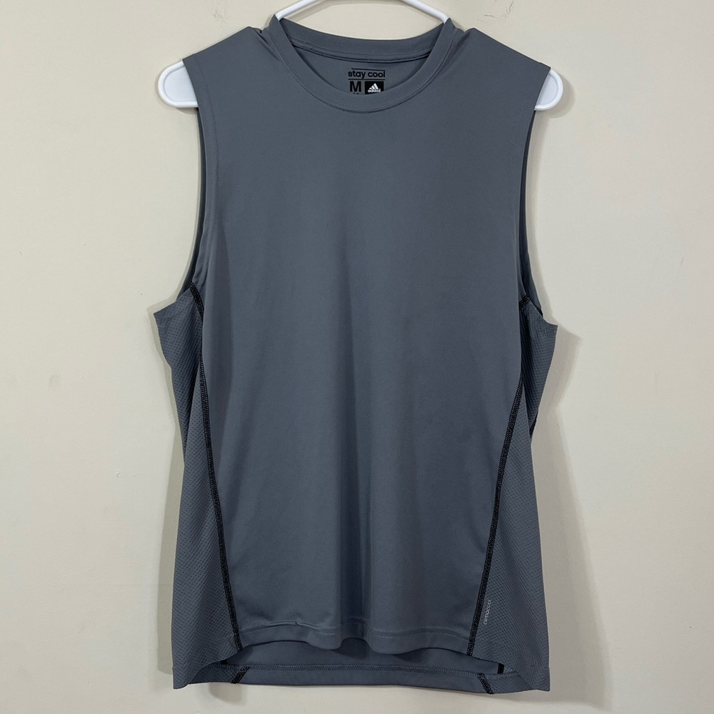 Adidas Gray Stripe Performance Muscle Tee - Picture 1 of 7